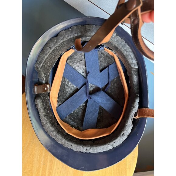 Vintage French Helmet Blue Plastic Gendarmerie Paramilitary Liner Straps - Picture 7 of 10